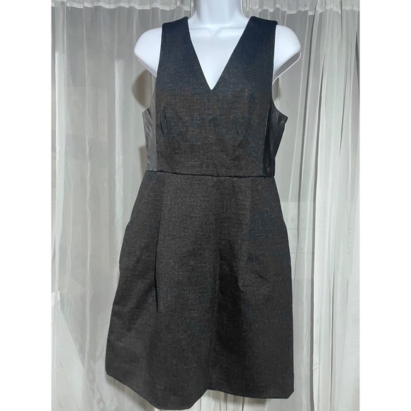 Madewell Dark Gray Sleeveless Career Sheath Dress with Leather Inserts Size 4 - Picture 3 of 13